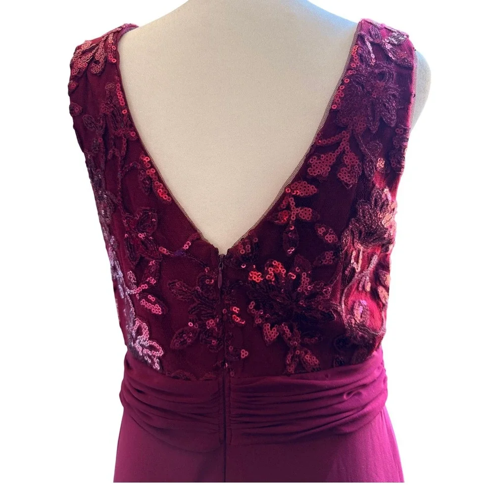 Nightway Womens Sequin Lace Bodice Gown‎ Dress Size 10 Wine Red Formal Event NEW